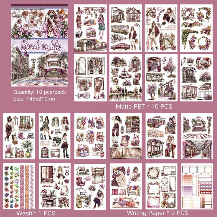 Magenta Fashion Girl Lifestyle Sticker Book character design