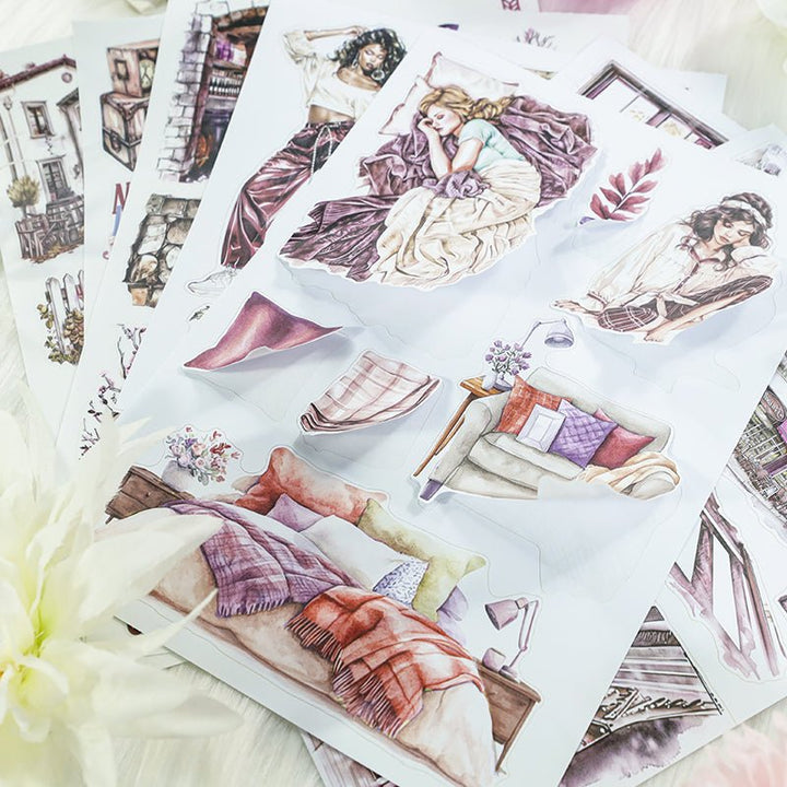 Magenta Fashion Girl Lifestyle Sticker Book daily life scenes