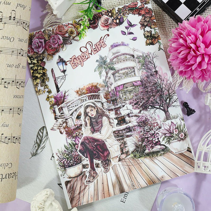Magenta Fashion Girl Lifestyle Sticker Book floral pattern