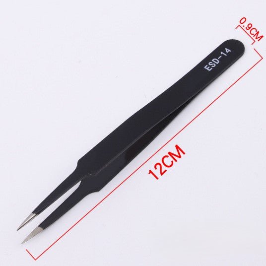 Stainless Steel Tweezers ESD 14 Pointed Tip Black Minimalist