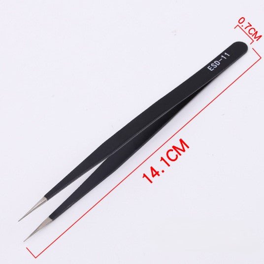 Stainless Steel Tweezers ESD 11 Pointed Tip Black Minimalist