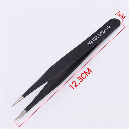Stainless Steel Tweezers ESD 10 Pointed Tip Black Minimalist