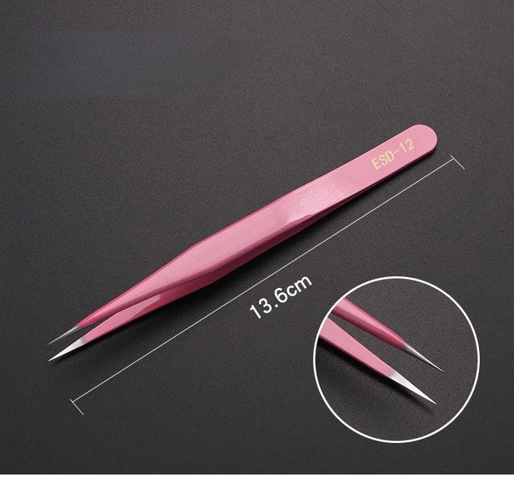 Stainless Steel Tweezers ESD 12 Pointed Tip Pink Minimalist