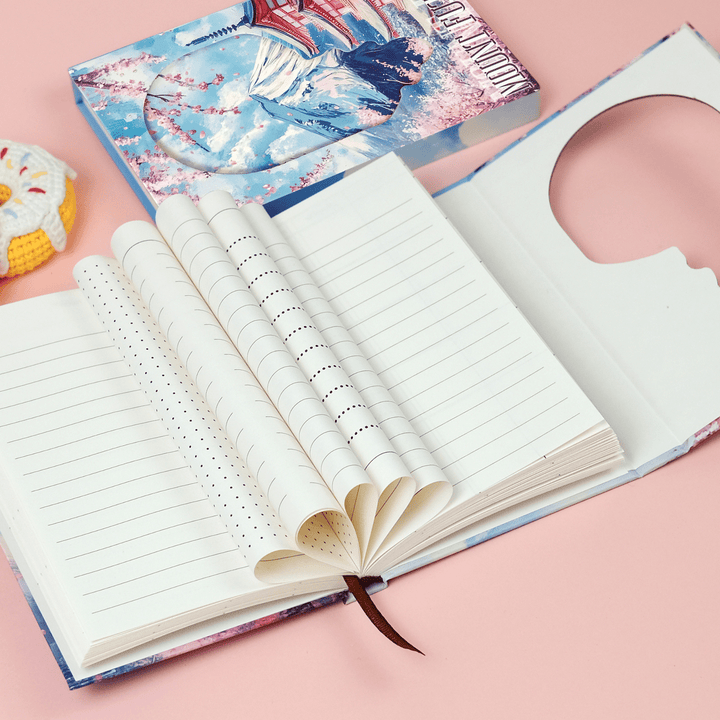 Mt Fuji Series Trifold Planner with Hollow Magnetic Closure in vintage Japanese style, close-up image