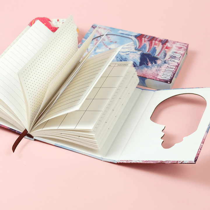 Mt Fuji Series Trifold Planner with Hollow Magnetic Closure in artistic Japanese style, close-up image
