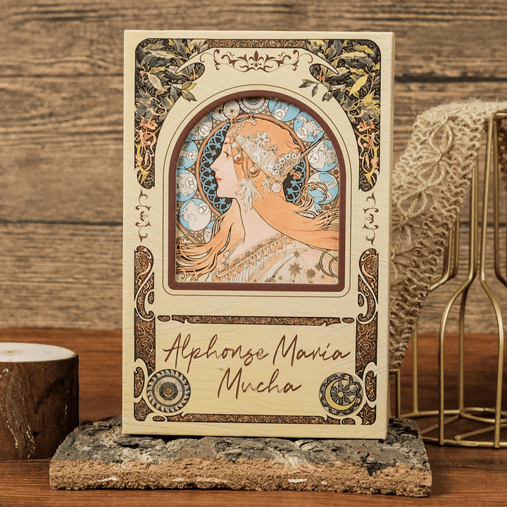 Mucha Illustration Series Retro Design Magnetic Closure Trifold Notebook