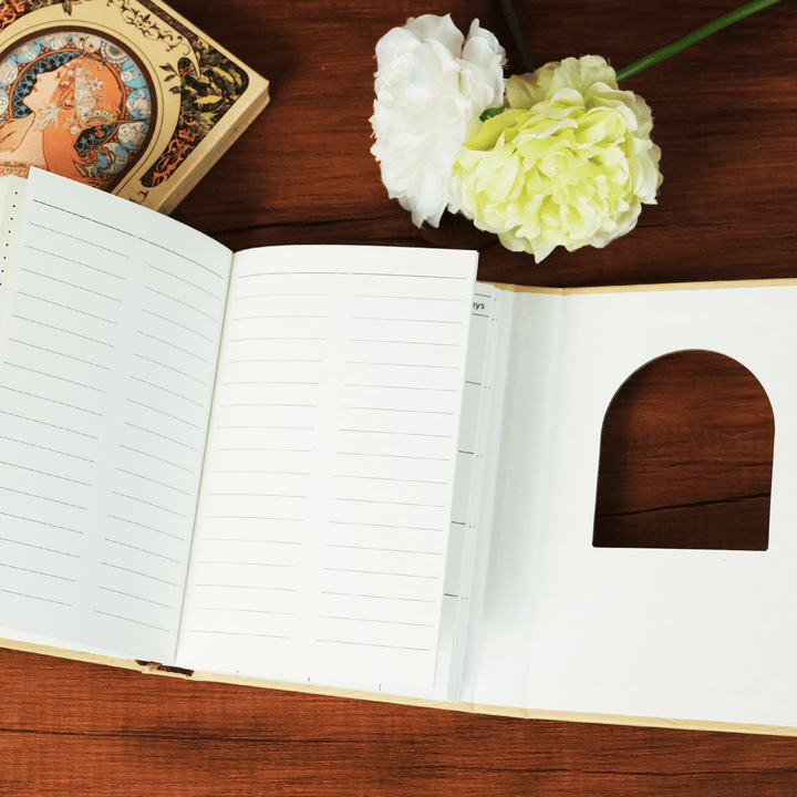 Mucha Illustration Series Magnetic Closure Trifold Notebook for Journaling