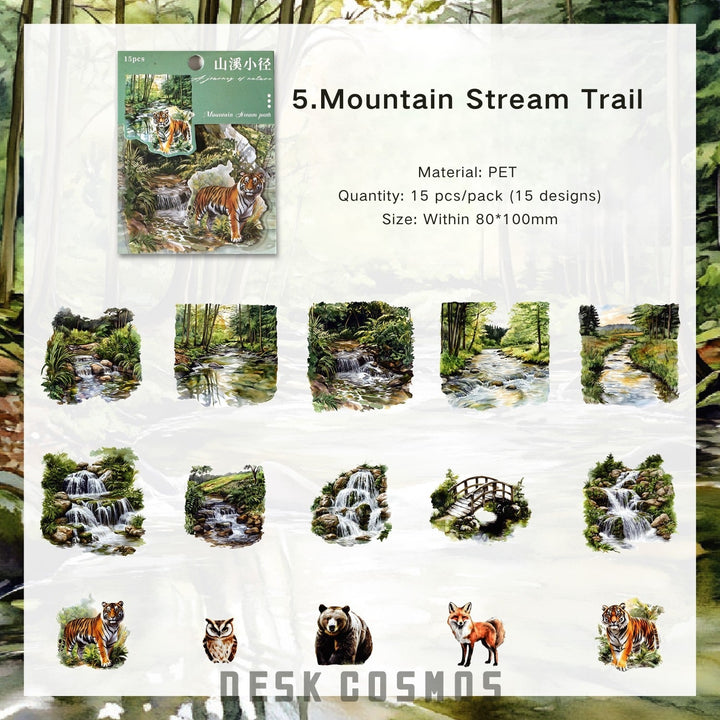 Light and Letterhead Mountain Stream PET Stickers Serene Scenery