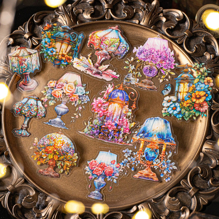Night And Stars PET Stickers Vintage Lamp Romantic Glow Scrapbook
