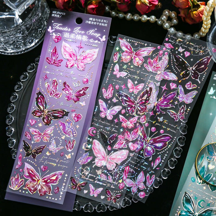 Butterfly Poem Stickers Silver Foil 3D Embossed Art for Personalized Decoration