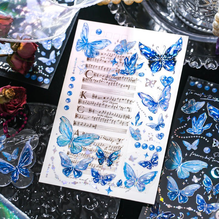 Butterfly Poem Silver Embossed Stickers Decorative Art for Crafting