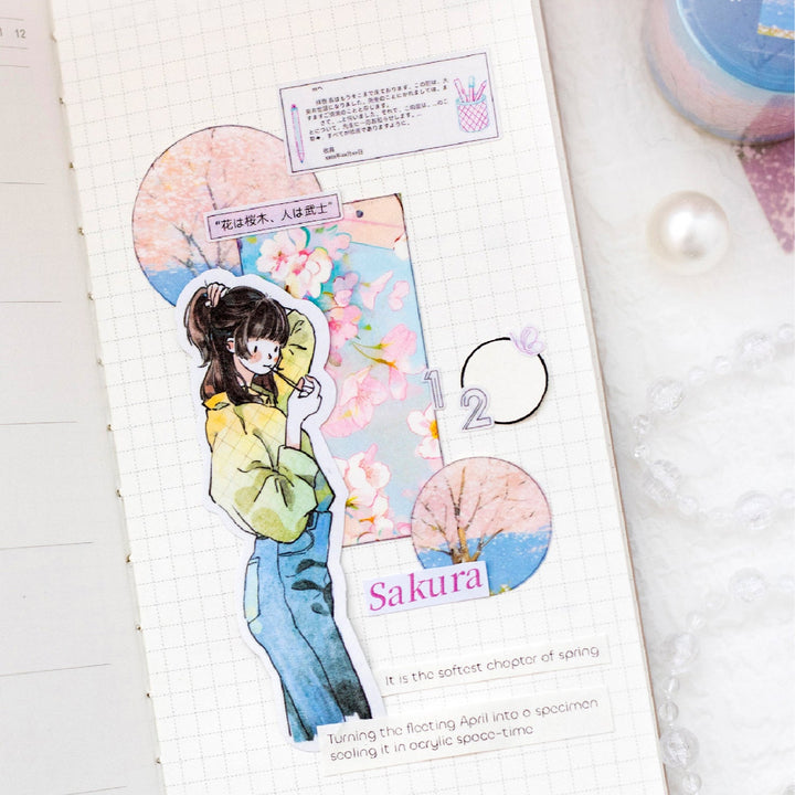 Passing by a Cherry Blossom Washi Tape Floral Theme for Journaling