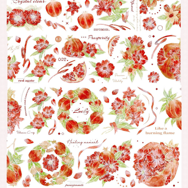 Fruits PET Tape Pomegranate and Flower