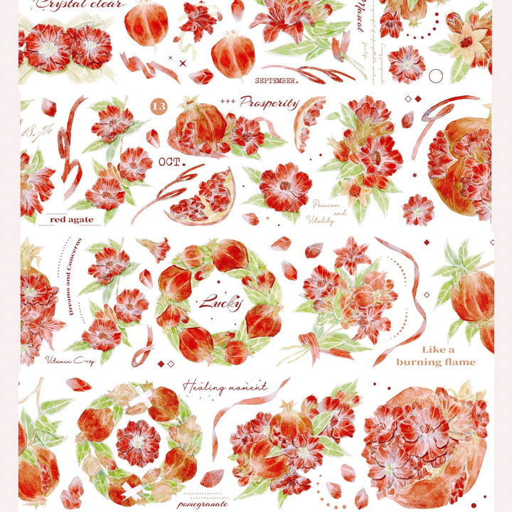 Fruits PET Tape Pomegranate and Flower