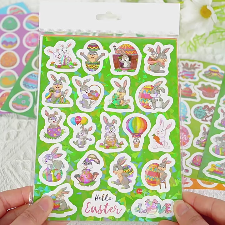 Easter Stickers PVC Holographic Bunny Egg Stickers for DIY