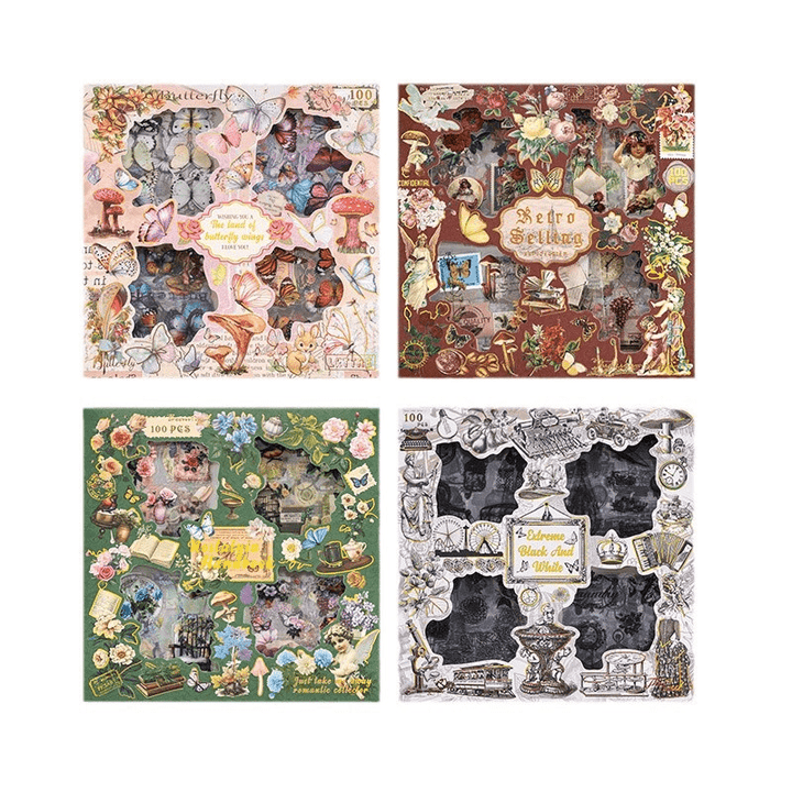 Box stickers Retro PET Stickers Vintage Daily Life Fine Gold Foil Ideal for Journal Projects