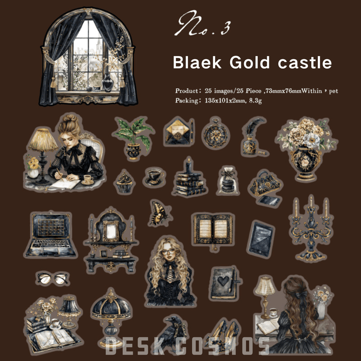 Black world Girl Black Gold Castle Retro Gothic Stickers