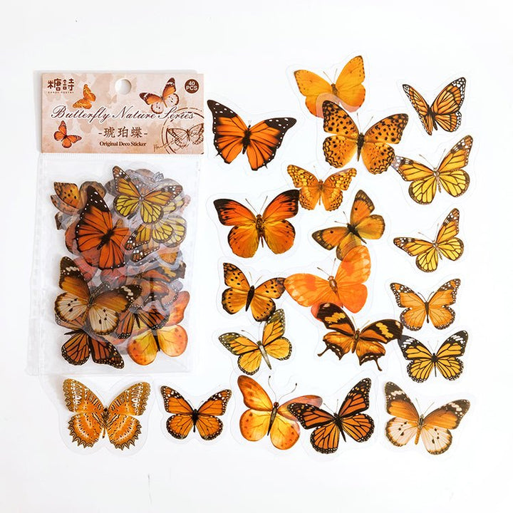 Retro Stickers PET Butterfly Nature Book Series Vintage Design