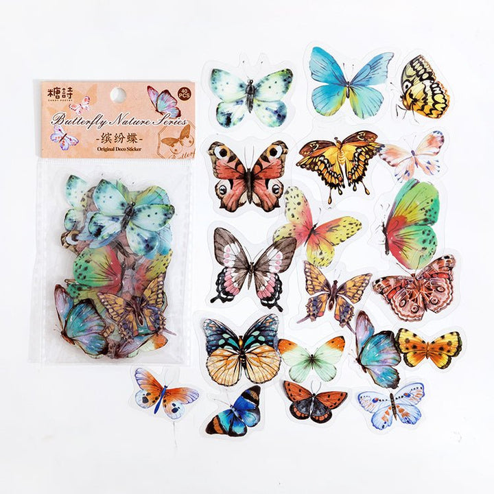 Retro Stickers PET Butterfly Nature Book Series Vintage Design