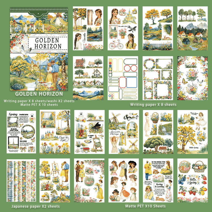 Gold Horizon Sticker Book Romantic Scenery Suitable for Scrapbook