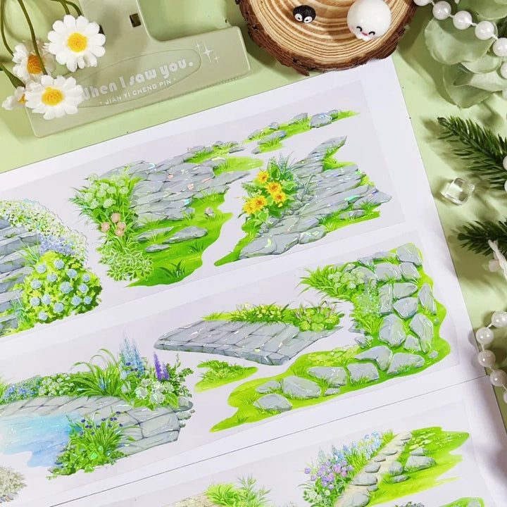Flower Path PET Tape Nature Theme For Diary Creation