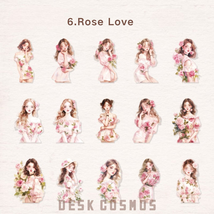 Walking with Spring Rose Love Character Stickers