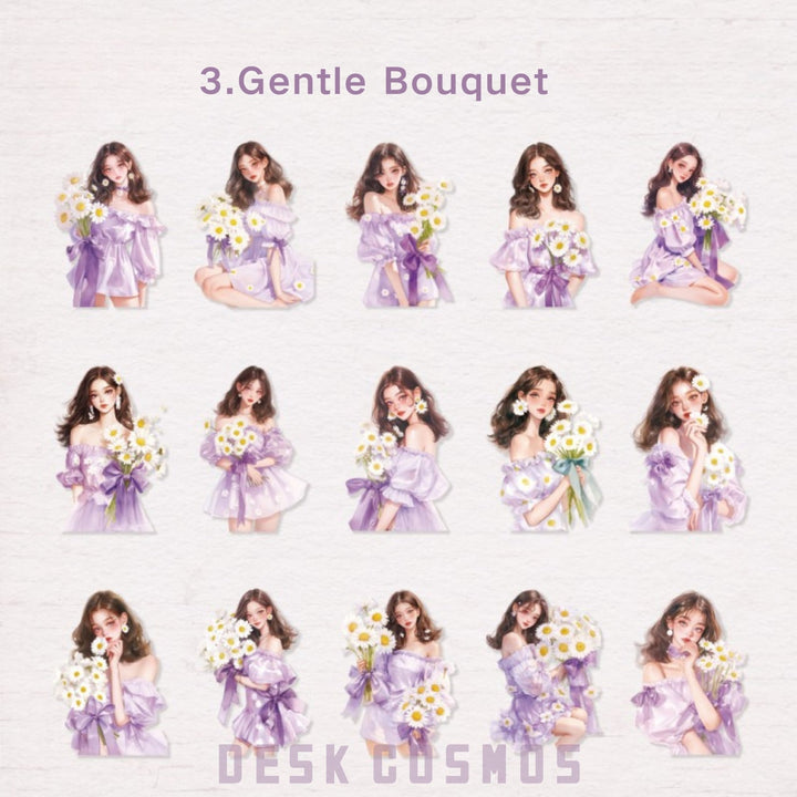 Walking with Spring Gentle Bouquet Girl Character Stickers