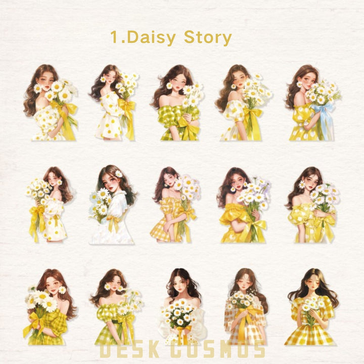 Walking with Spring Daisy Story Girl Character Stickers
