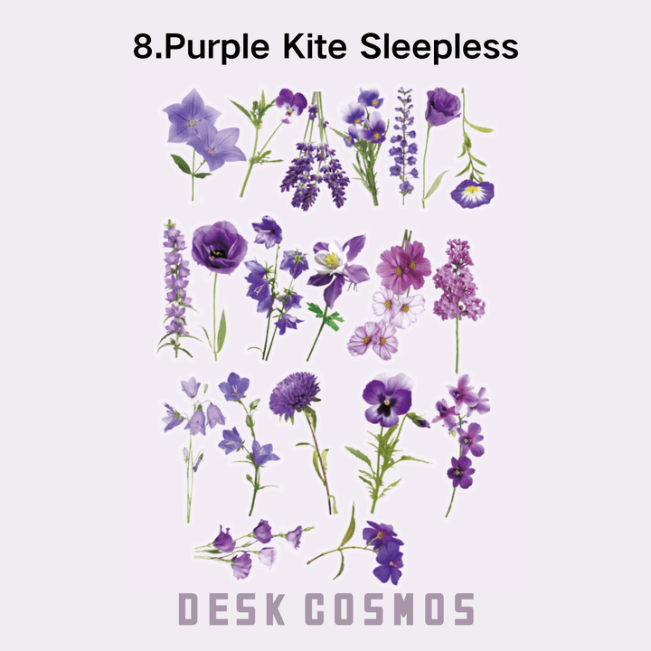 Romantic Language Purple Kite Sleepless Flower Sticker Artistic