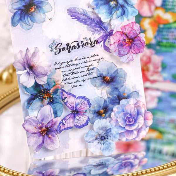 Romantic PET Stickers Glass Petal Floral Cute Scrapbook