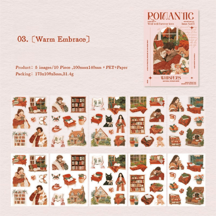 Romantic Whispers Warm Embrace PET Washi Stickers Cozy Romantic