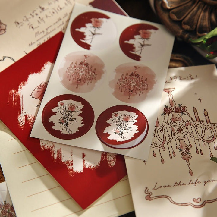 Rose Island Floral Letter Paper Vintage Stationery with Gold Foil