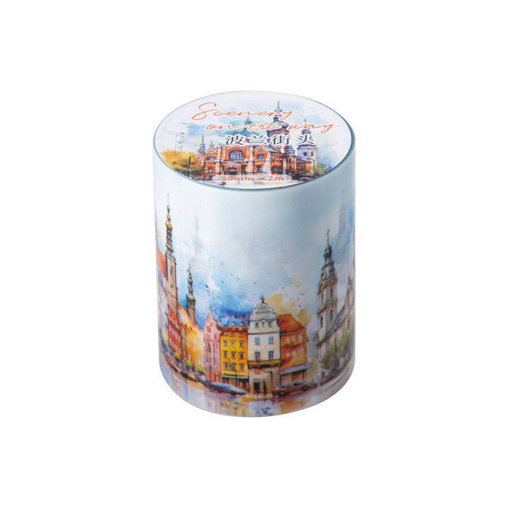 Scenery along the way PET Tapes City Countryside Natural Scenery Travel Journal White Background