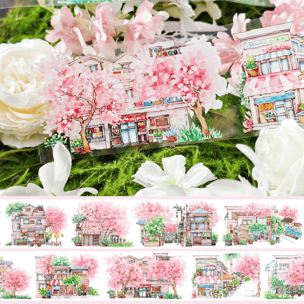 Sakura Street PET Tape Scenery Flower Japanese Style Bright Colors