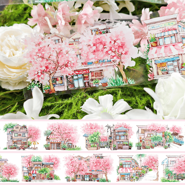 Sakura Street PET Tape Scenery Flower Japanese Style Bright Colors