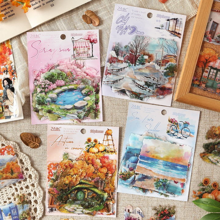 Four Seasons String Song PET Stickers Seasonal Mood Great for Diary Creation