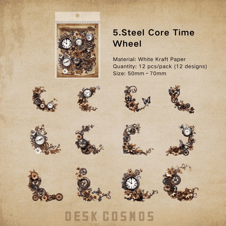 Steampunk Rusty Teeth Time Writing Paper Cutouts Set
