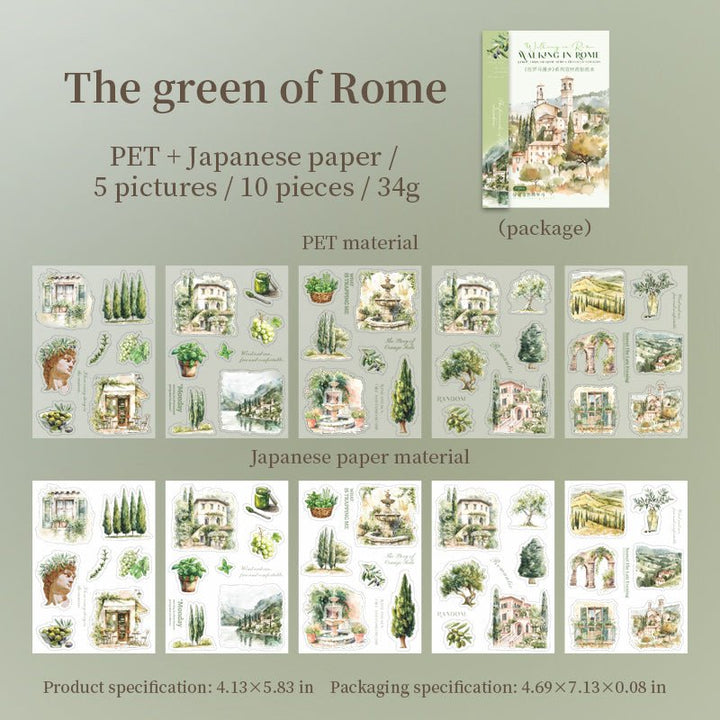 Stroll in Rome Washi Stickers Retro City Life Journal Great for Daily Life