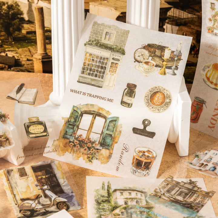 Stroll in Rome Washi Stickers Retro City Life Journal Coffee & Beverages
