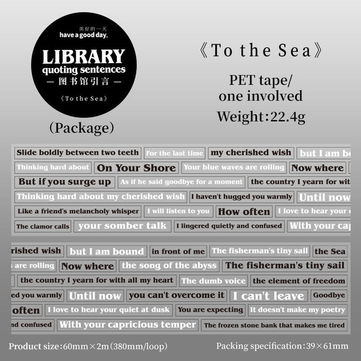 Text PET Tape Library Introduction English Quote Style