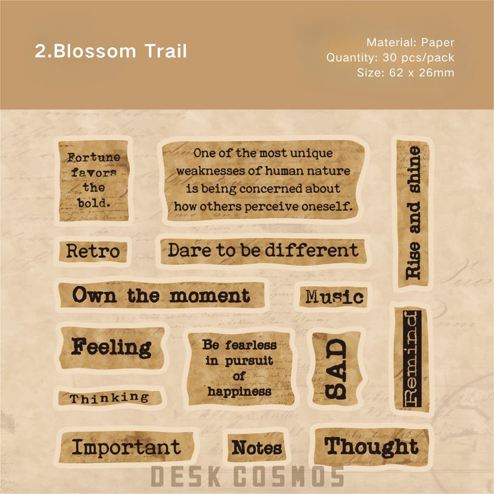 Whisper Series Retro Text Stickers Journal Embellishment