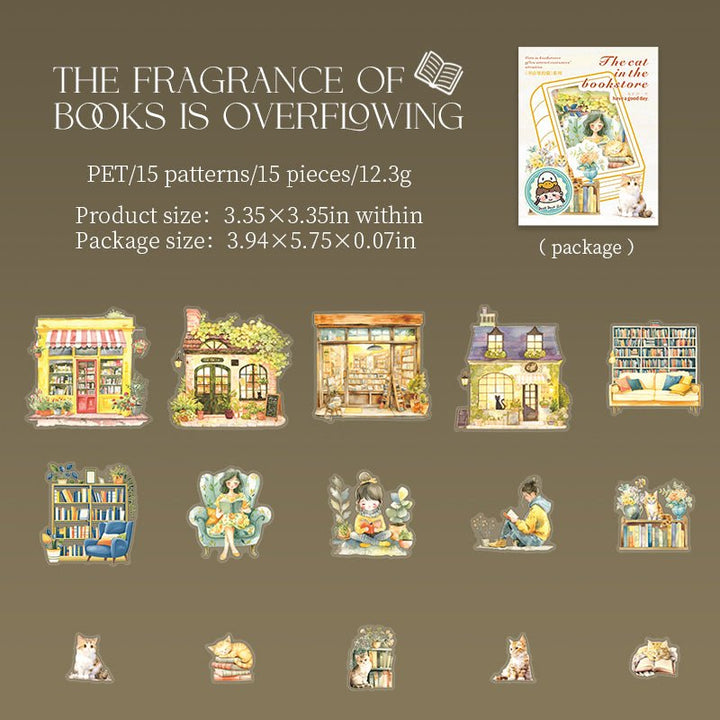 The Cat in the Bookstore The Fragrance of Books PET Stickers Aesthetic Decor