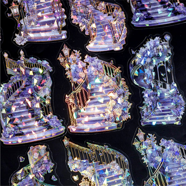 The Staircase Series of Heaven PET Stickers 3D Laser Gold Shell Light Romantic Castle