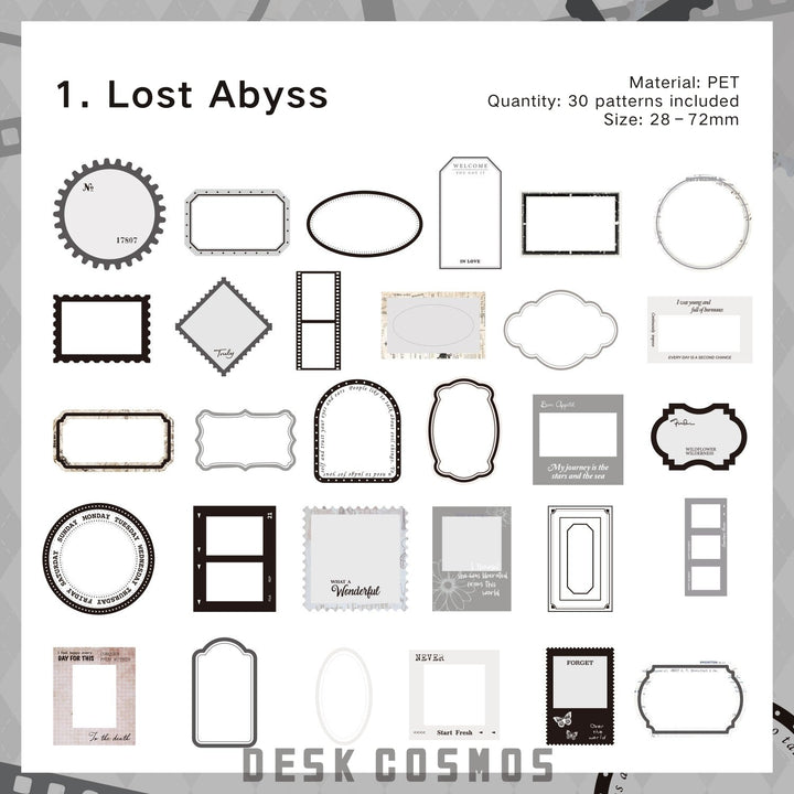 Time Trace Lost Abyss PET Stickers Vintage Frame Style