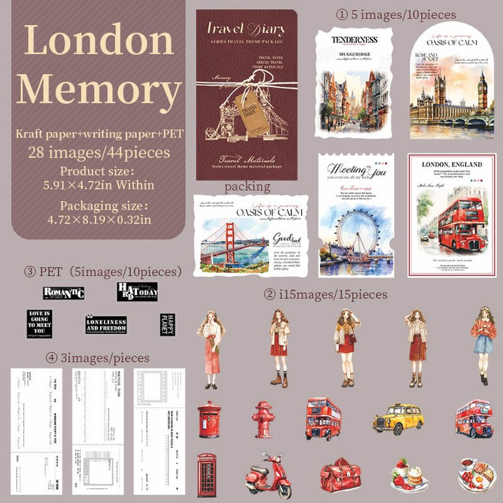 Journey Diary London Memory Travel Stickers Vintage Style