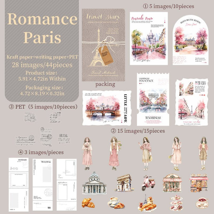 Journey Diary Romance Paris Writing Paper Stickers
