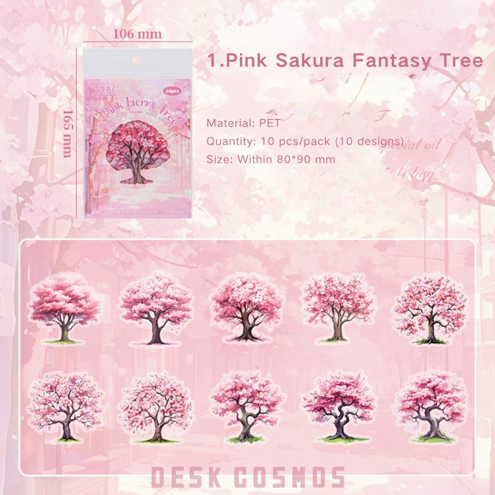Beautiful Dreams and Shadows Pink Sakura Fantasy Tree Transparent PET Stickers