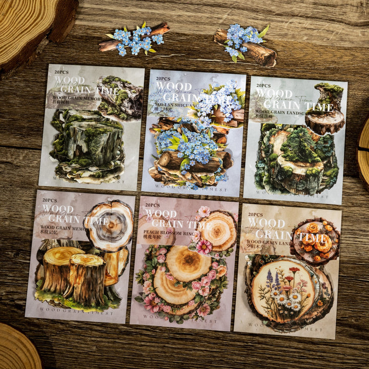Wood Grain Time Tree Stump Scenery Plant Stickers Journal Decoration