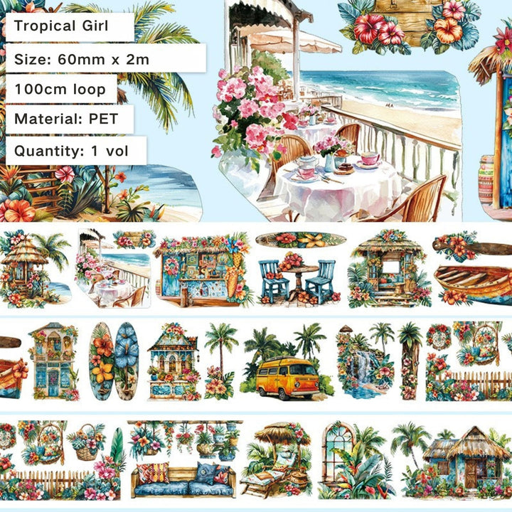 Tropical Girl PET Tape Hot Island Travel Character Design Aesthetic