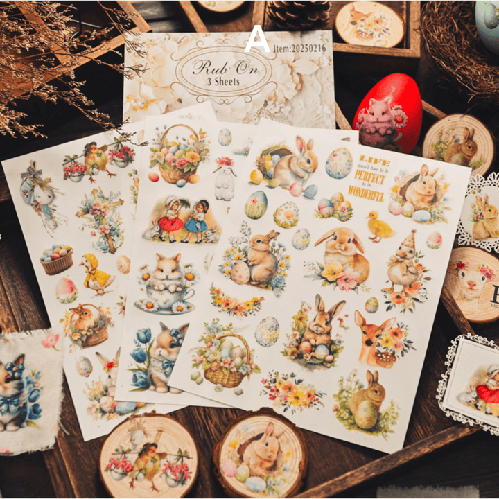 Vintage Easter Bunny Transfer Stickers For Scrapbook